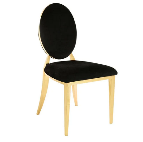 Chaise médaillon or avec coussin noir